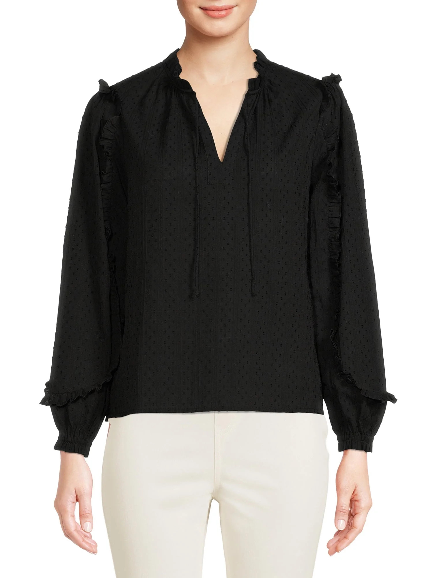 Time and Tru Women's Long Sleeve Textural Top - Walmart.com | Walmart (US)