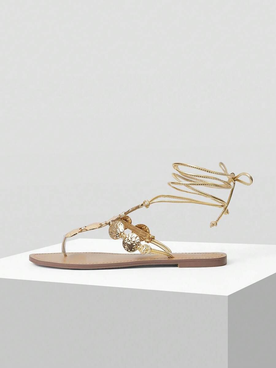 MOTF PREMIUM PU LEATHER ROPE DETAIL FLAT SANDALS, BEACH & VACATION FOR CHRISTMAS SPRING SHOES | SHEIN