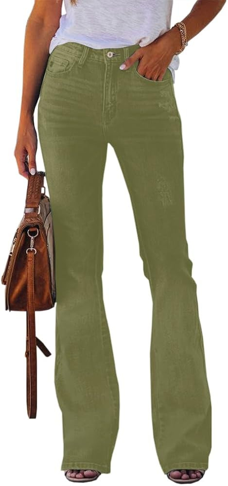 Koinshha Womens High Waisted Jeans Flare Stretch Boyfriend Bootcut Casual Denim Pants | Amazon (US)