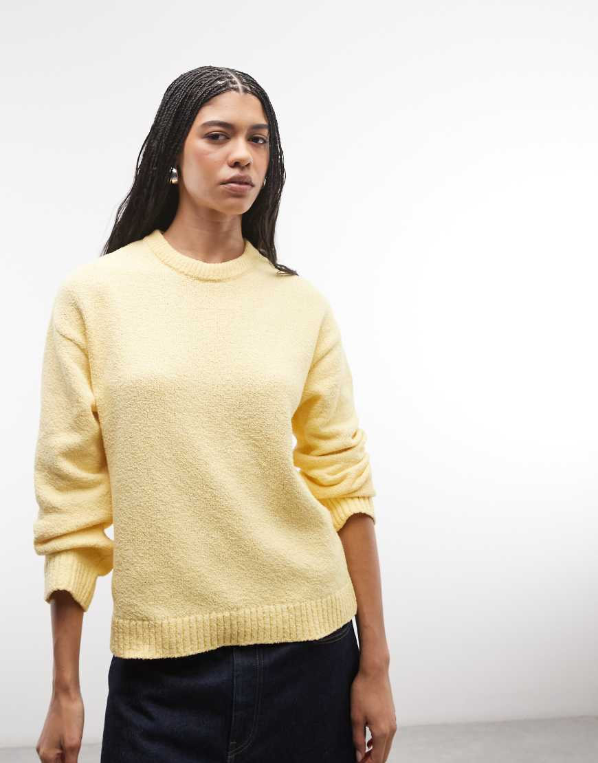 ASOS DESIGN knit textured cotton boucle sweater in buttermilk-Yellow | ASOS (Global)