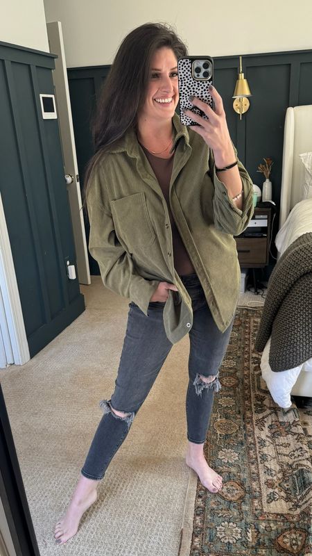 Olive green corduroy button down from Amazon! Love the fit and material of this for spring. St Patrick’s Day outfit, spring outfit inspo, Amazon outfit, distressed jeans

#LTKfindsunder100 #LTKfindsunder50 #LTKSeasonal
