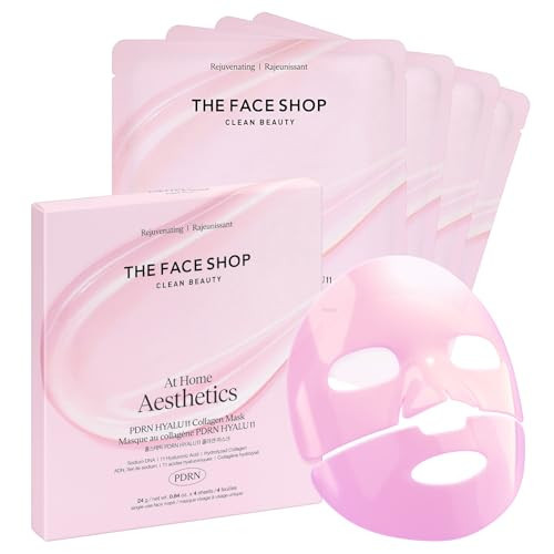 The Face Shop Rose PDRN Pink Collagen Face Mask, Korean Glass Skin Essential, Hyaluronic Acid for Moisturizing & Skin Elasticity, Firming, 4EA | Amazon (US)