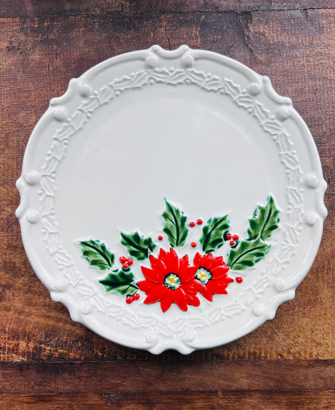 Vintage 1940s Poinsettia Christmas Plate, Made in Japan - Etsy | Etsy (US)