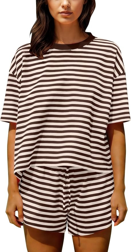 MISSACTIVER Women's 2 Piece Striped Lounge Set Wide Leg Shorts Pajamas Set | Amazon (US)