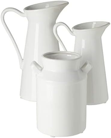 Set of 3 Ceramic Vase Pitchers for Home Decor, Small White Centerpieces for Living Room (3 Sizes) | Amazon (US)