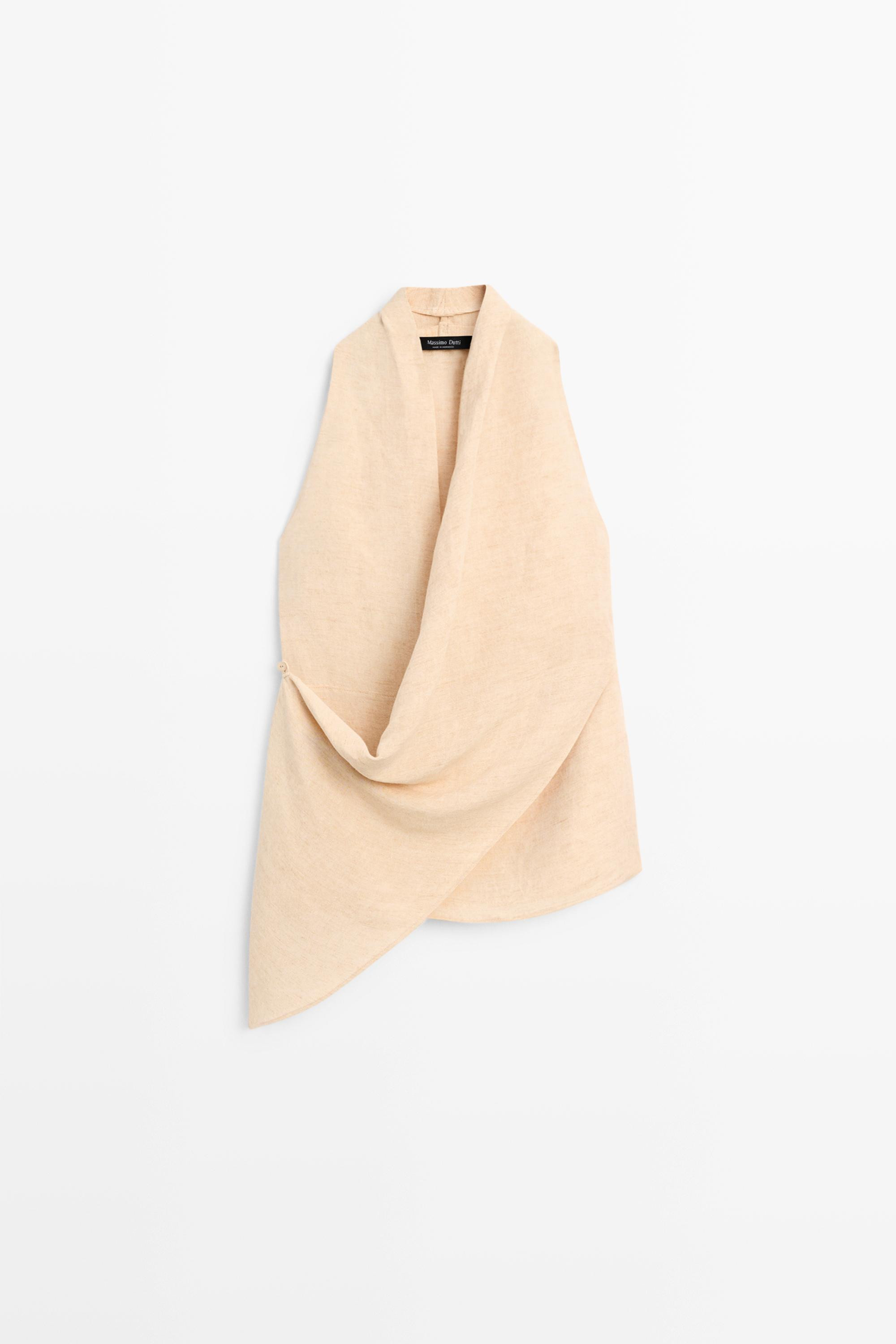 Linen blend draped halter top | Massimo Dutti UK