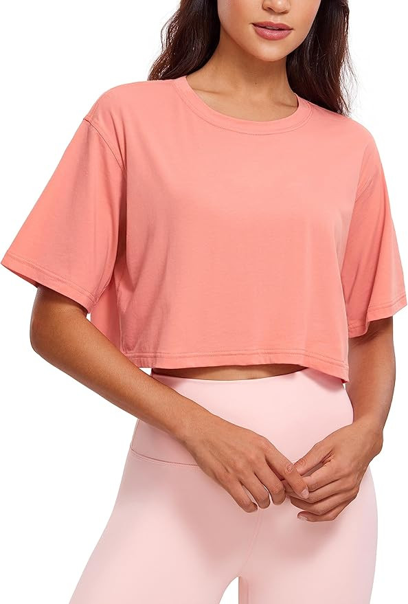 CRZ YOGA Pima Cotton Loose Crop T-Shirts for Women - Workout Yoga Casual Athletic Running Short S... | Amazon (US)