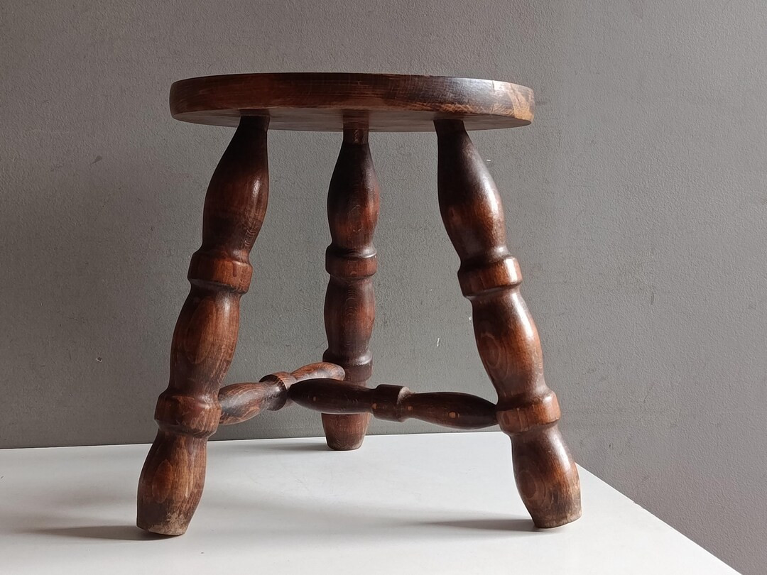 French Vintage Bobbin Turned Wood Stool Mid Century / Rustic Farmhouse Primitiv Kitchen Decor / M... | Etsy (US)