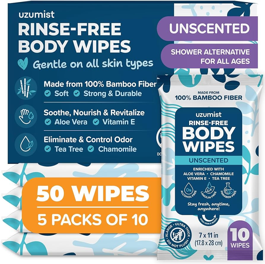 Body Wipes For Adults Bathing No Rinse XL - Ultra Thick Travel Wipes For Personal Cleansing & Hyg... | Amazon (US)