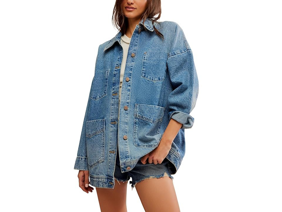 Free People Avery Denim Jacket Women's Sweater Got The Blues : MD (Women's 8-10), Cotton/Denim | Zappos
