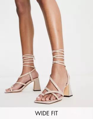 Topshop Wide fit Nadia block heel ankle tie sandal in natural | ASOS (Global)