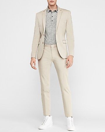 Khaki Performance Suit Jacket + Printed Polo + Khaki Performance Suit Pant | Express