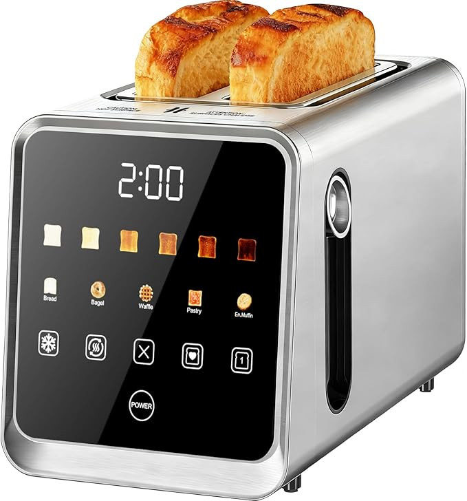Touch Screen Toaster 2 Slice, Smart Digital with 1-Touch Memory, 1.5" Wide Slot for Bagels, 5 Bre... | Amazon (US)