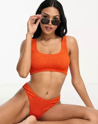 ASOS DESIGN Fuller Bust mix and match crinkle skinny scoop crop bikini top in deep orange | ASOS (Global)