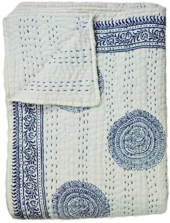 Crafts Creation Queen Size Kantha Quilt, Indian Kantha Quilt, White Cotton Blanket, Handmade Beds... | Amazon (US)