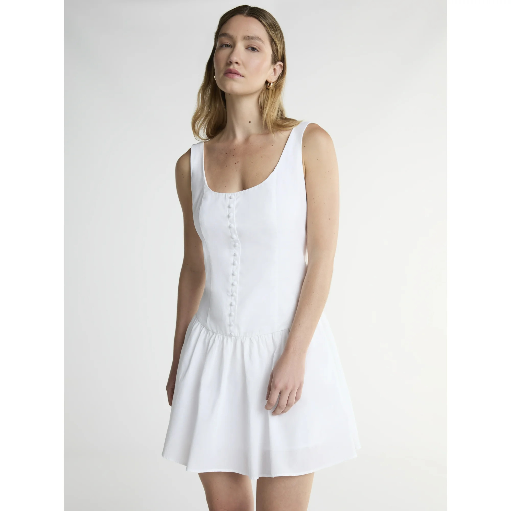 Scoop Women’s Cotton Poplin Mini Dress with Decorative Button Front, Sizes XS-XXL | Walmart (US)