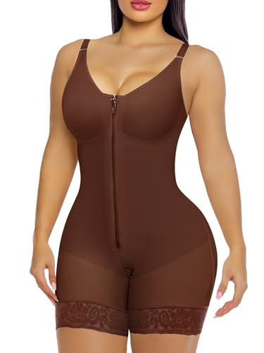 YIANNA Fajas Colombianas Moldeadoras Postpartum Shapewear Tummy Control for Women Full Body Shaper Butt Lifter Compression Garment with Zipper Crotch, YA7283-Brown-3XL | Amazon (US)