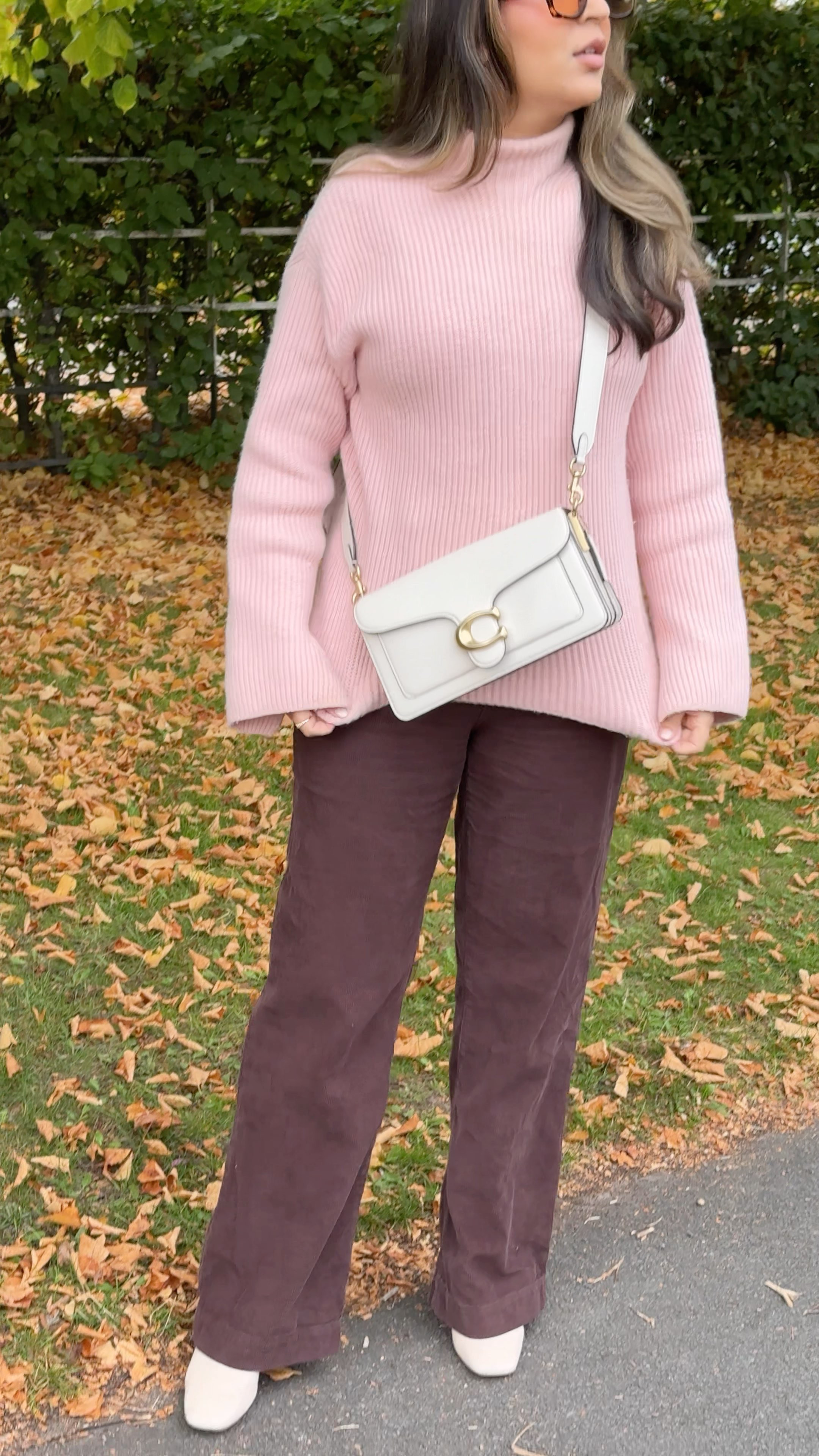 fall autumn modest outfit ideas pink jumper brown pants  

 #LTKautumn #LTKmodest