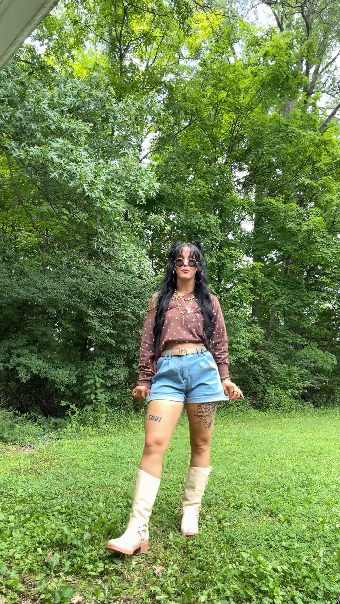 I’m wearing a small in the top and sized up to a medium in the shorts. Couldn’t find exact belt link so I tagged a similar one.