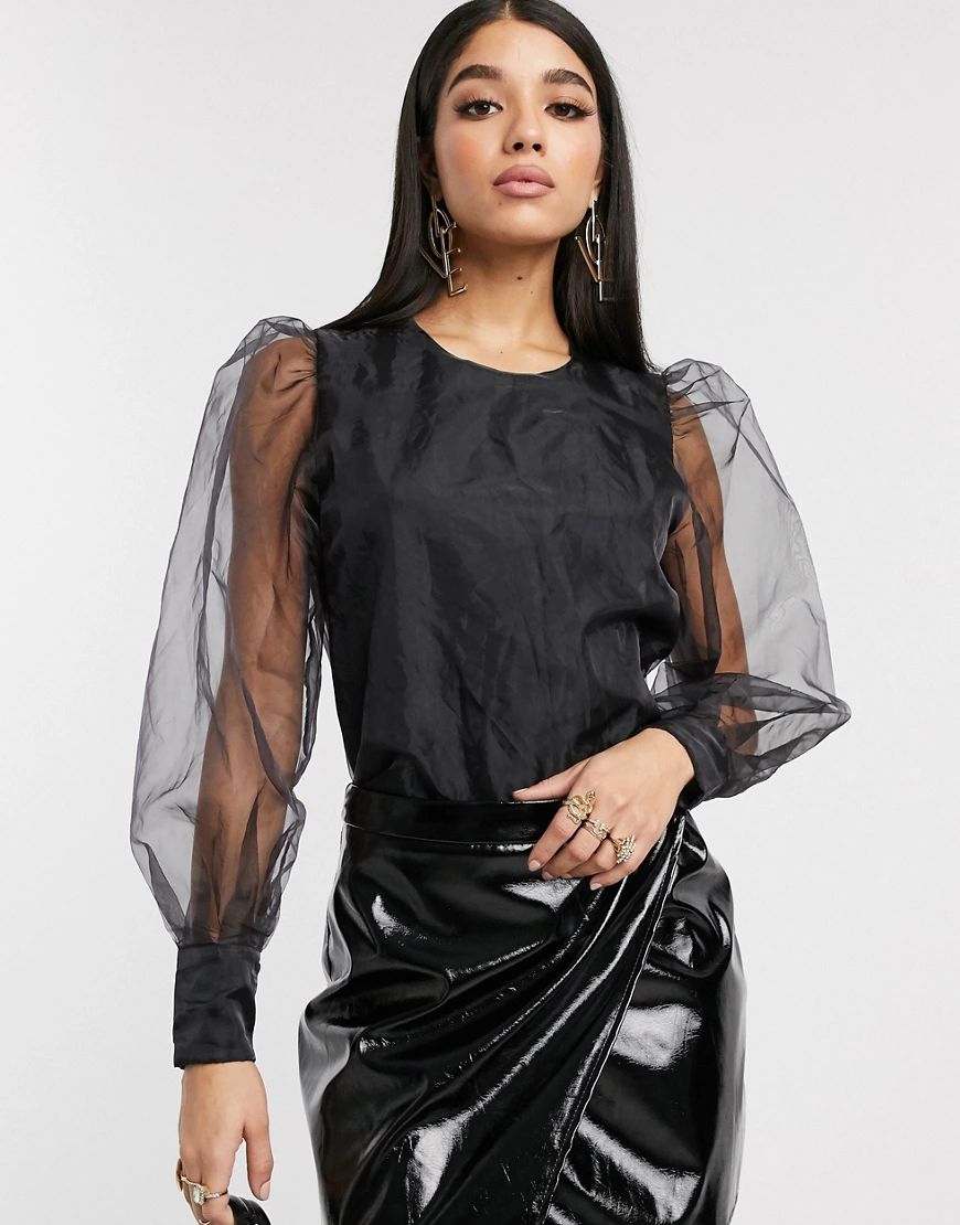 NA-KD puff sleeve organza blouse in black | ASOS (Global)