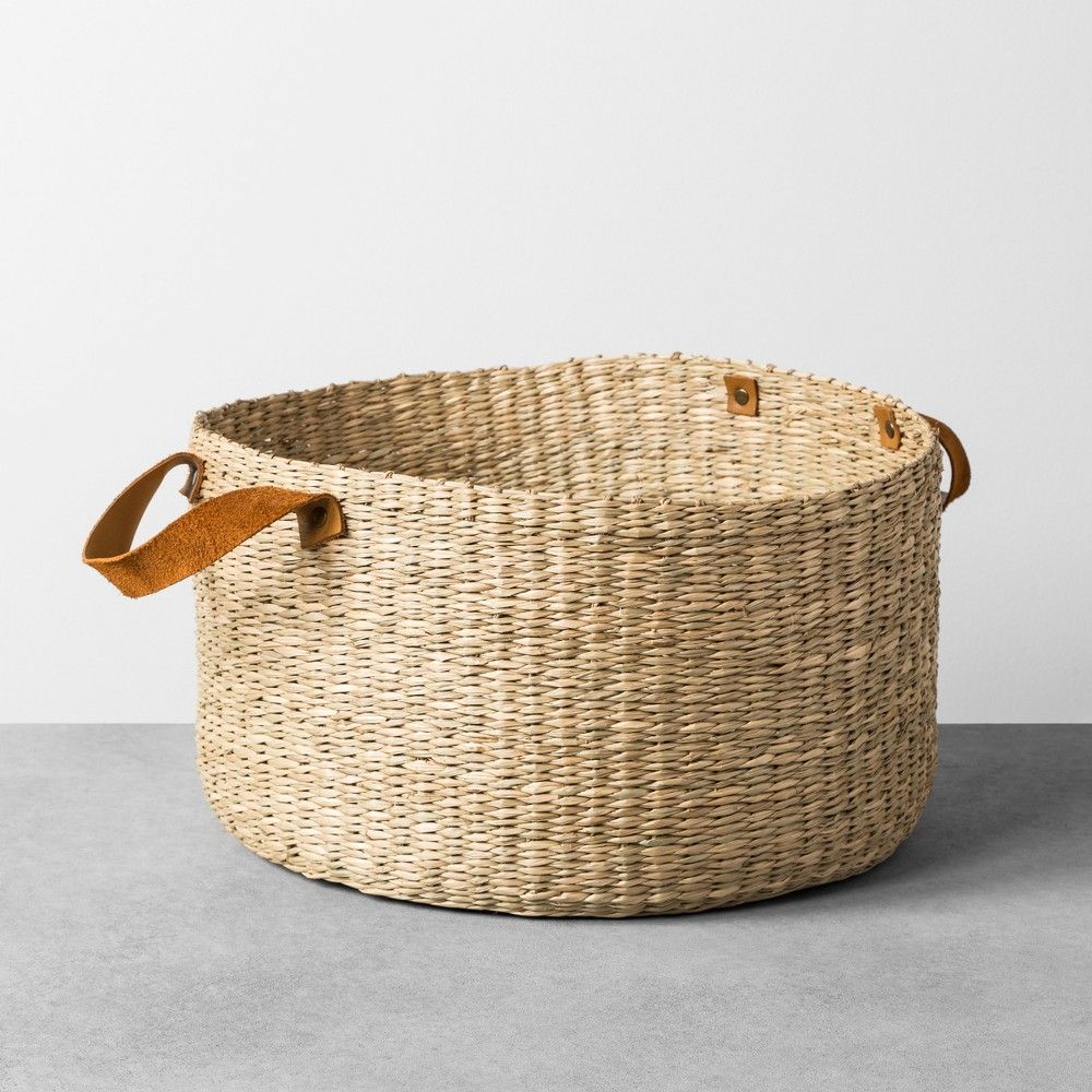 Seagrass Basket with Leather Handle - Large - Hearth & Hand with Magnolia, White | Target