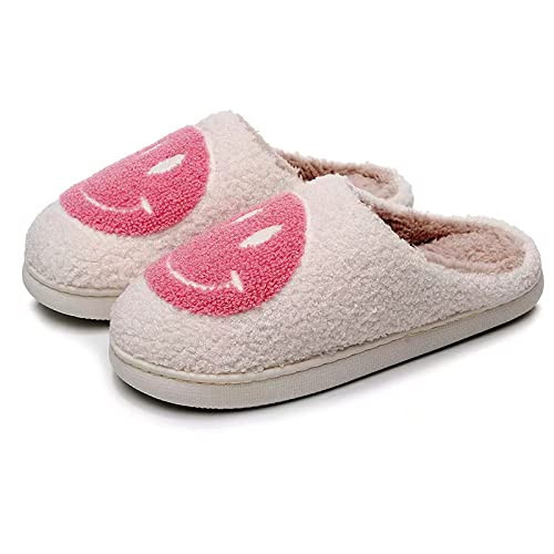 kissxiaoya Smile Face Slippers for Women Men, Retro Soft Plush Lightweight Smile Face House Slippers, Indoor Outdoor Cozy Trendy Slip-On Slipper(White-pink Smile, 8.5-9.5 Women/ 8-9 Men) | Amazon (US)