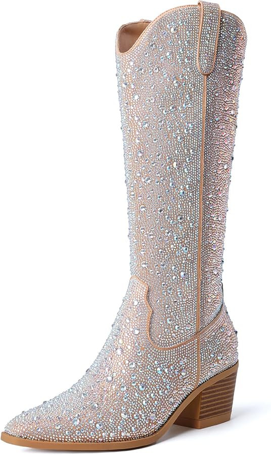 Knee High Cowboy Boots for Women Embroidered Western Cowgirl Boots for Womens Mid Calf Chunky Hee... | Amazon (US)