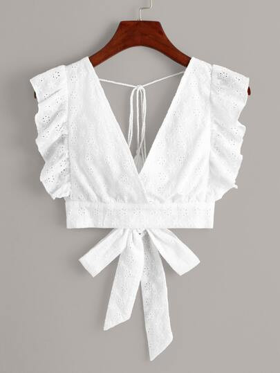 Eyelet Embroidery Tassel Tie Back Top | SHEIN