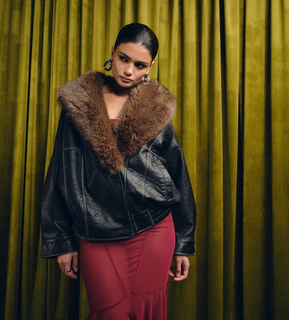 LUXE leather look shawl collar faux fur collar bomber jacket in black

#LTKSaleAlert #LTKMidsize #LTKPlusSize