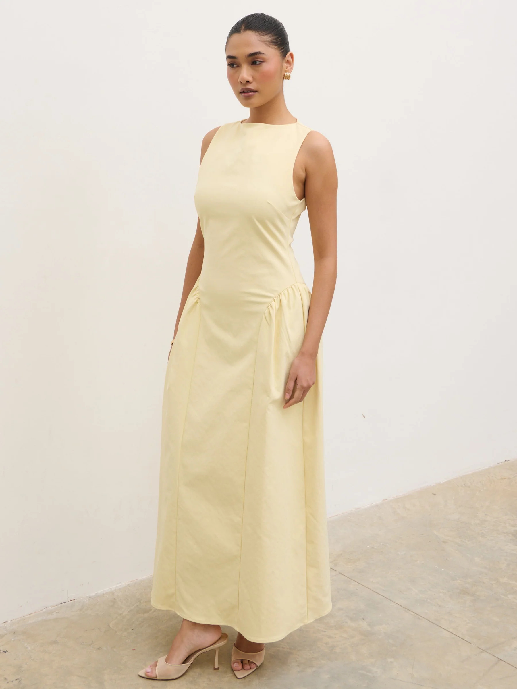 Sylvie Slash Neck Midaxi Dress - Lemon | Pretty Lavish (UK)