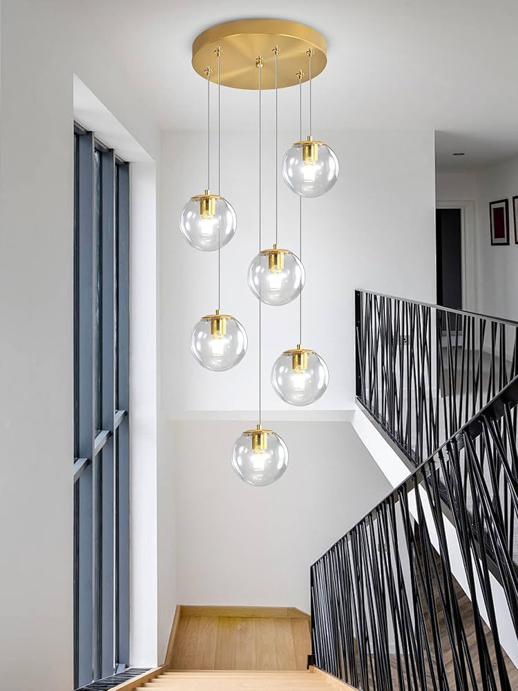 H 87in Modern Glass Globe Chandelier 6-Lights Pendant Light for Staircase Mid Century Globe Chand... | Amazon (US)