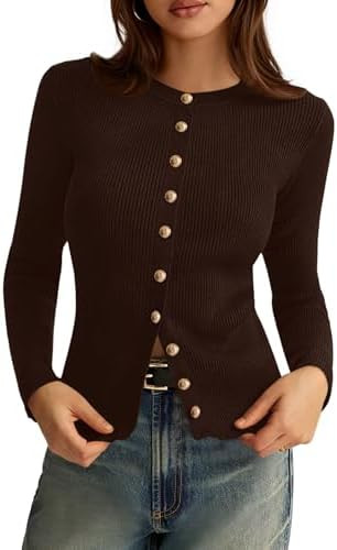 PRETTYGARDEN Womens 2025 Fall Cardigan Sweaters Lightweight Long Sleeve Button up Ribbed Knit Top... | Amazon (US)