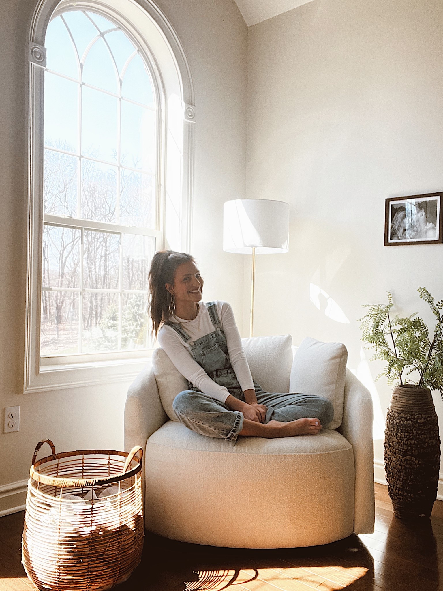 Some of you all wanted to see a size reference for the chair. I’m 5’7” by the way! Plenty big, very comfortable (not too soft or too firm) and it has a 360 degree swivel. It’s my favorite chair in our home… under $300! 

#LTKStyleTip #LTKSaleAlert #LTKHome