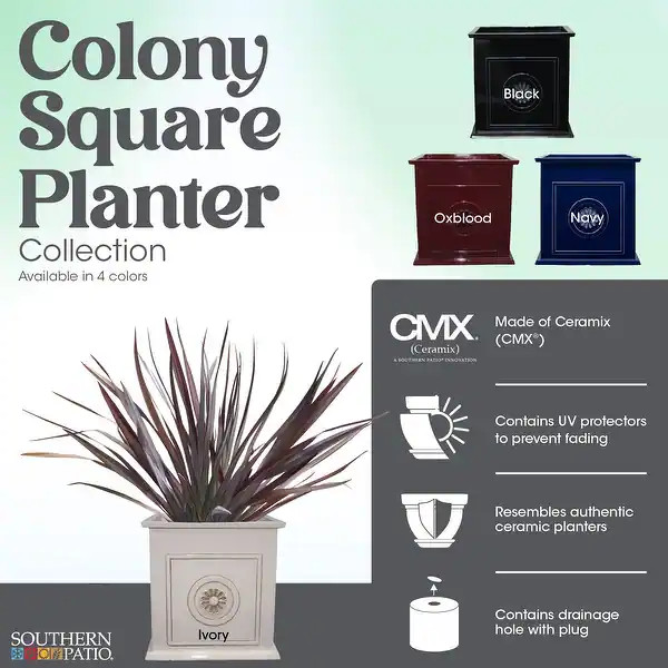 Southern Patio Colony 16-inch Square Country Planter - Black | Bed Bath & Beyond