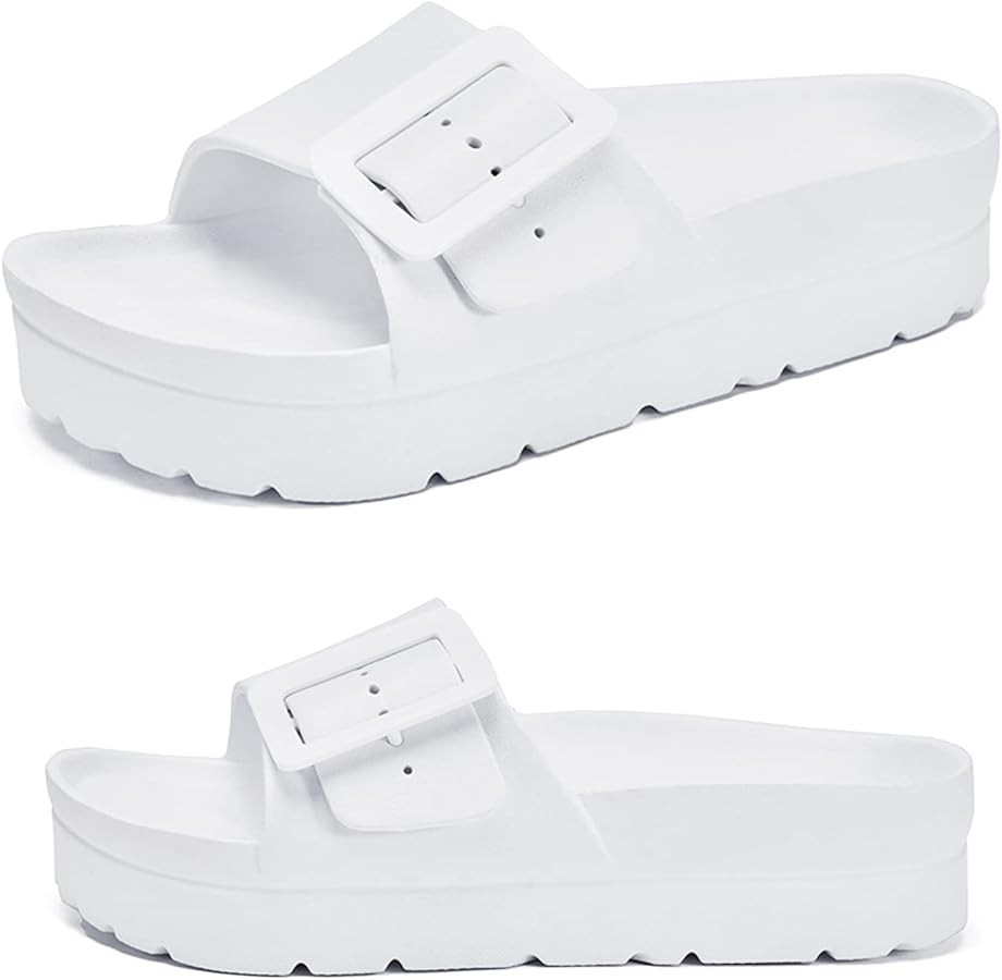 Women's Platform Sandals, Adjustable Buckle Flat Sandals, Comfort Slides with Arch Support, Women... | Amazon (US)