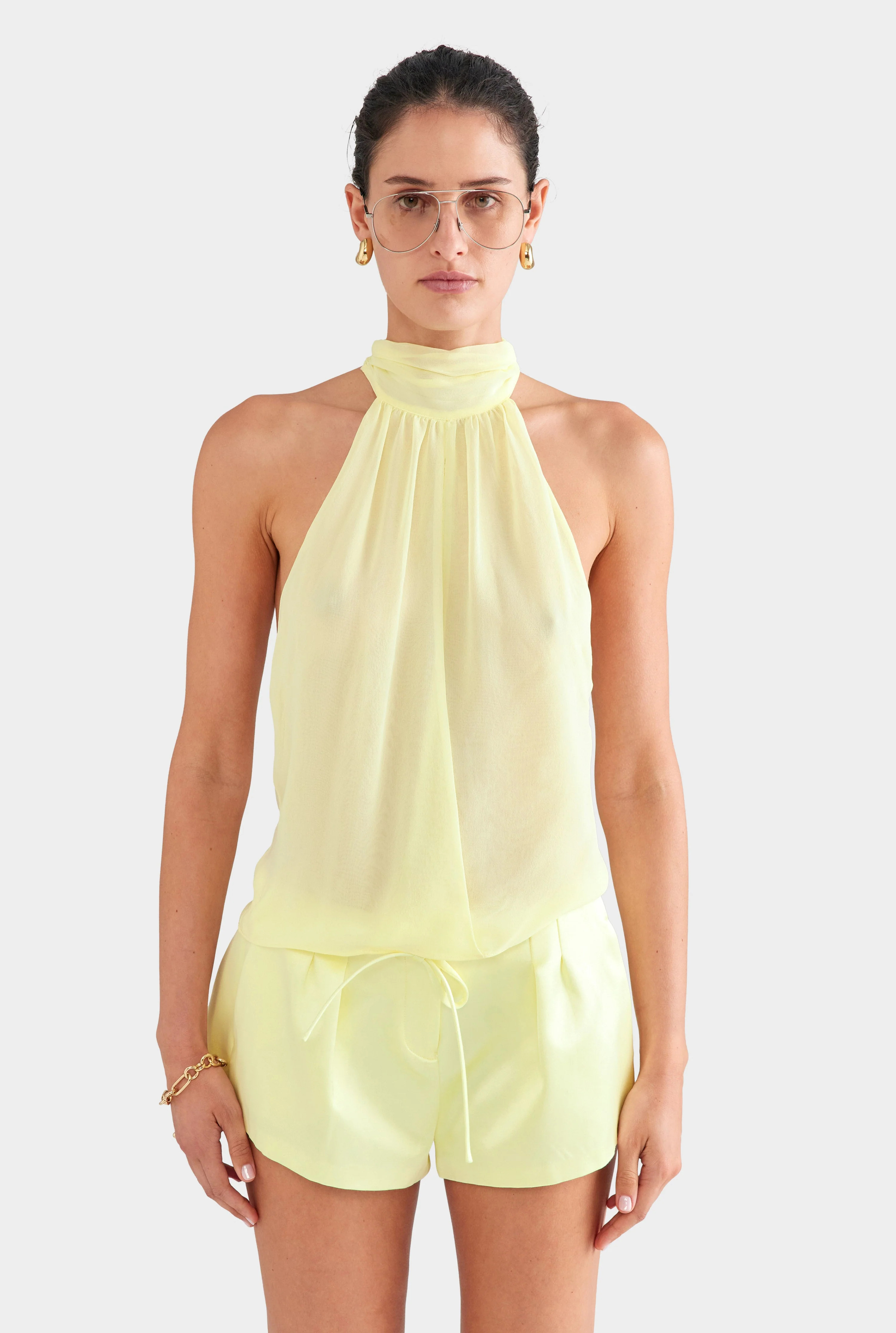 Silk Halter Top Pale Yellow | Venroy | Venroy AU