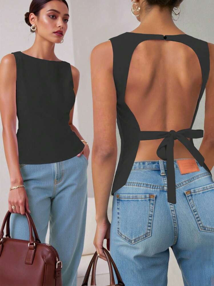 INAWLY Women's Minimalist Sexy Solid Color Backless Tank Top | SHEIN