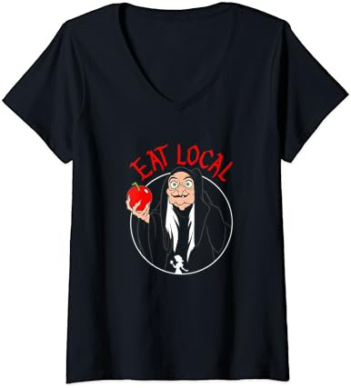 Womens Disney Snow White Evil Queen Apple Eat Local V-Neck T-Shirt | Amazon (US)