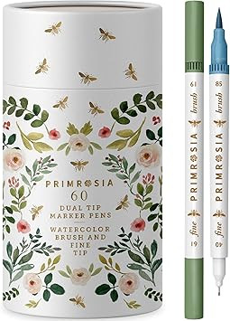 Primrosia 60 Dual Tip Marker Pens, Fineliner and Watercolor Brush Pens for Art Sketching Illustra... | Amazon (US)