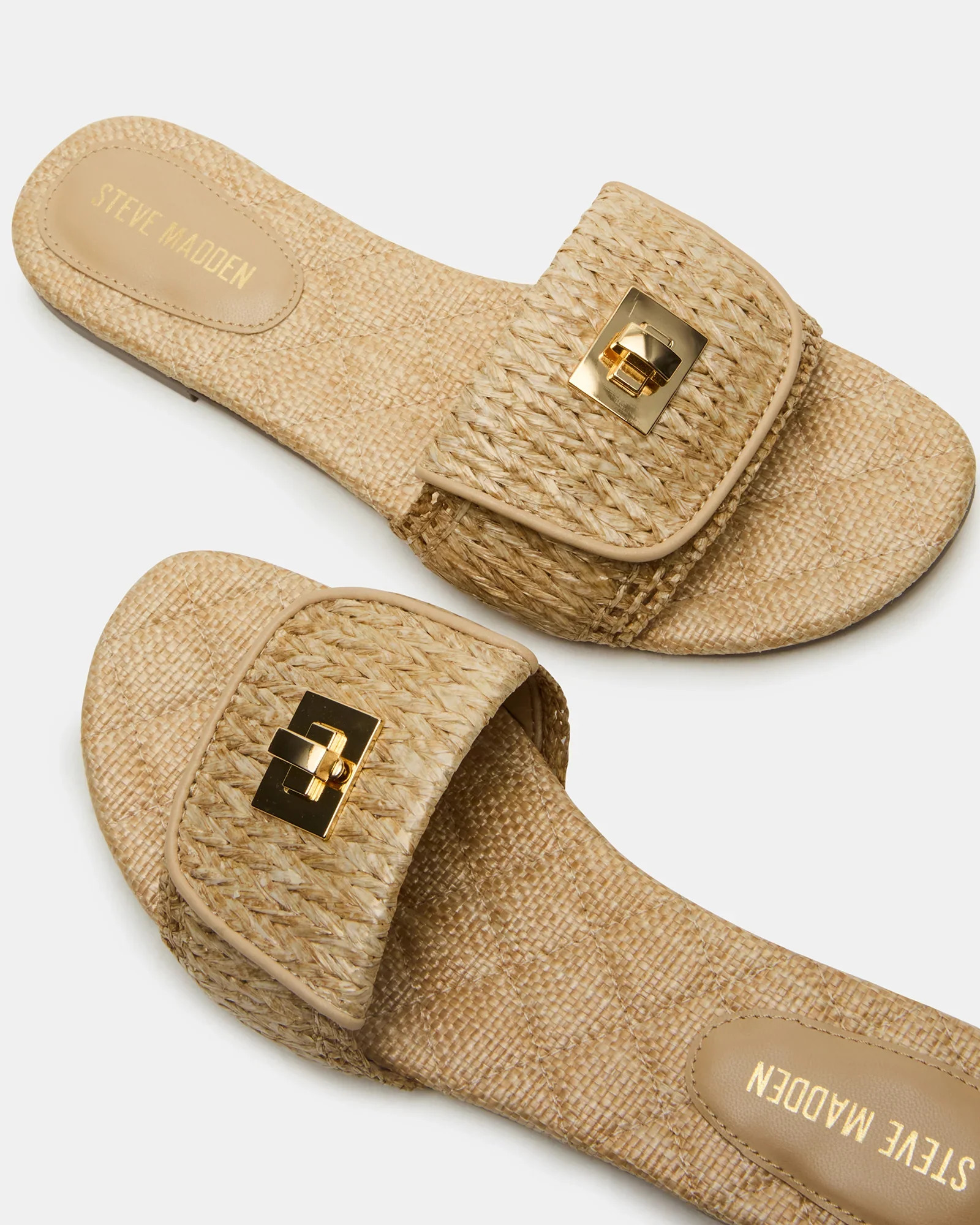MORELAND-R Natural Quilted Slides | Women's Designer Sandals | Steve Madden (Canada)