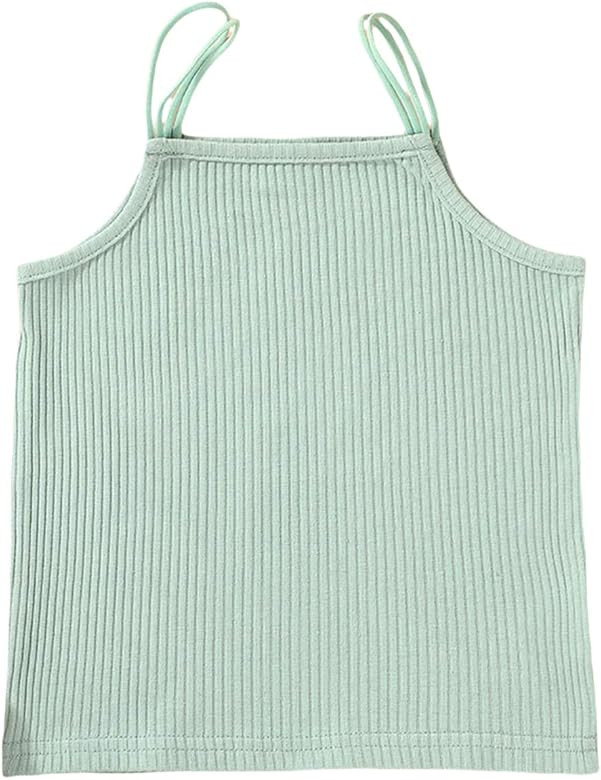 iddolaka Toddler Girl Sleeveless Suspender Vest Ribbed Basic T-Shirt Tees Casual Blouse Solid Color  | Amazon (US)