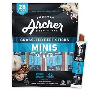 Original Mini Jerky Beef Sticks by Country Archer, 100% Grass-Fed, Gluten Free, High Protein Snac... | Amazon (US)