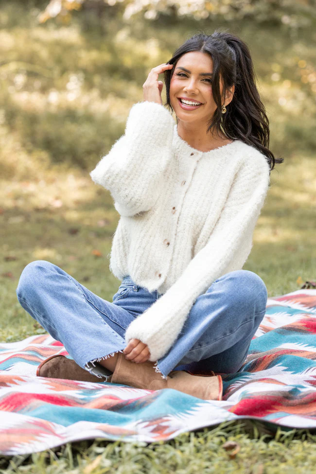 Taye Ivory Chunky Boucle Cardigan | Pink Lily
