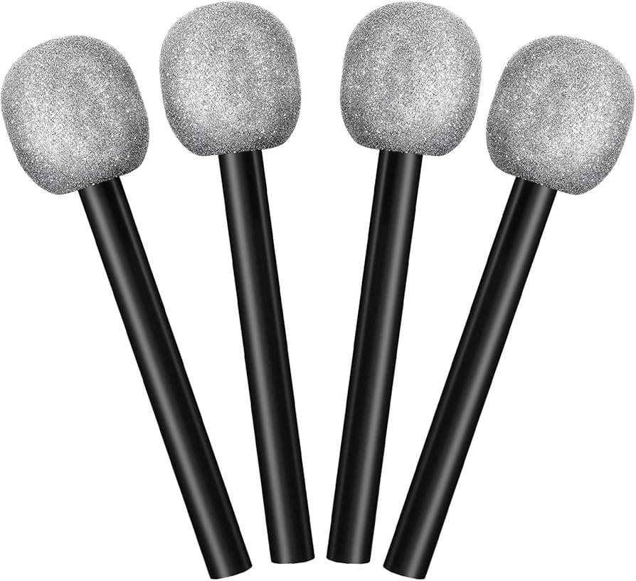 Yaomiao 4 Packs Silver Glittered Microphone Fake Bling Prop Microphone Boys Girls Plastic Pretend... | Amazon (US)