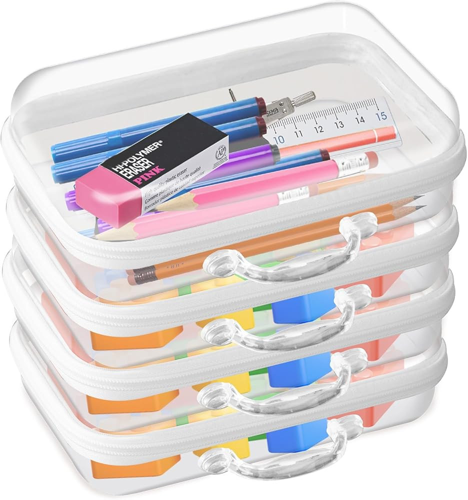 Clear Hard Zipper Pouch, Hard Shell Plastic Organizer Box with Handle, Bliss Zippered Blocks Storage Bins, Hard PVC Cosmetic Travel Bag for Kids Organizing, 8.27x5.12x2.36in, 4Pc | Amazon (US)