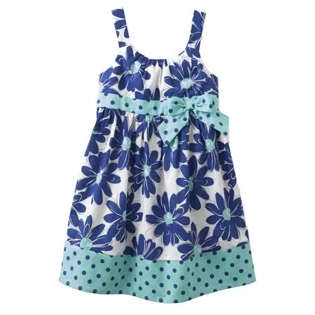 Little Girls Blue Floral Polka Dot Sun Dress Cotton Sundress | Walmart (US)
