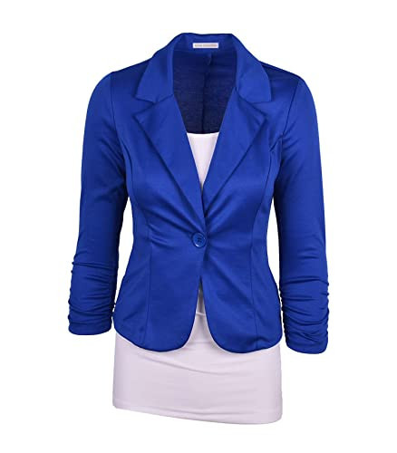 Auliné Collection Women's Casual Work Solid Color Knit Blazer Royal Blue 1X | Amazon (US)