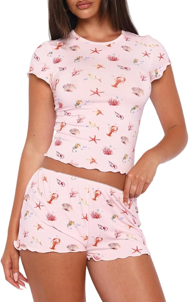 Dressmine Women Pajamas Set 2 Piece Sets Casual 2026 Summer PJ Shorts Cute Clothing Sets Y2k Shor... | Amazon (US)