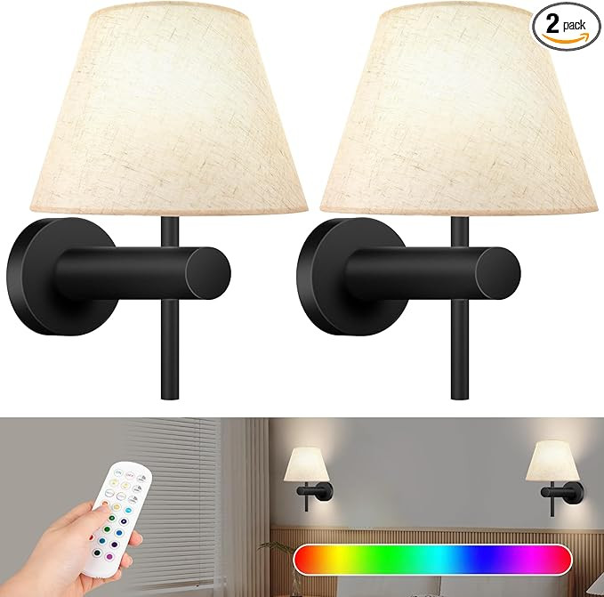 Battery Operated Wall Sconce - Two Sets of Rechargeable Wall Lights with Remote, 3000K-6000K & 12... | Amazon (US)