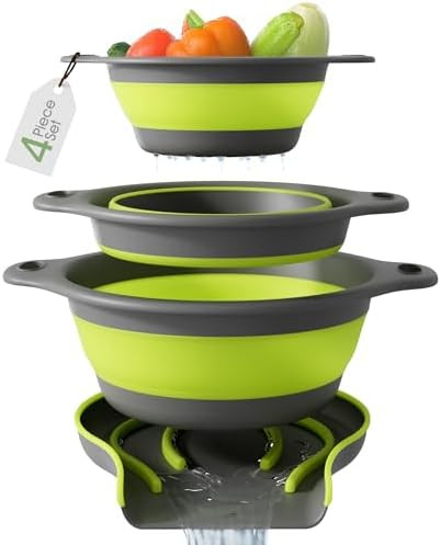 3-Pack Collapsible Colanders with Self-Draining Base, Over Sink-edge Silicone Food Strainers, Sma... | Amazon (US)